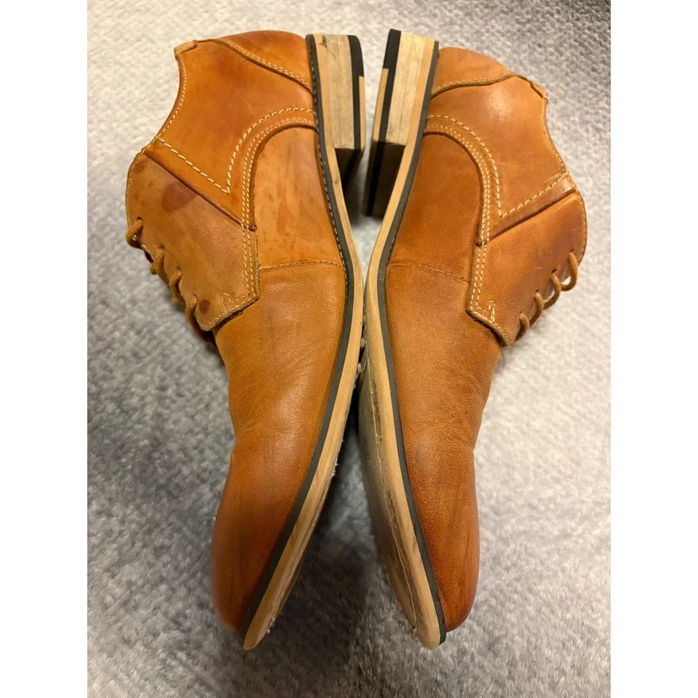 Jousen Milan Mens Tan Brown Leather Derby Dress Shoes Size 10 Lace Up Classic